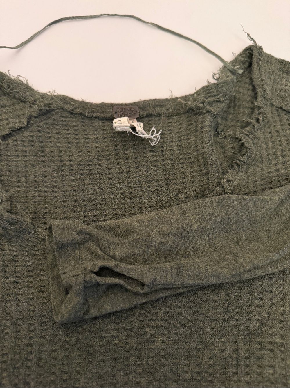 Free People We the Free Laguna Moss Green waffle knit v-neck oversized top - Picture 9 of 9